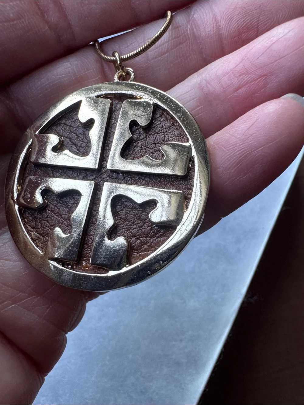 Tory Burch Gold Tone Logo Medallion Pendant
